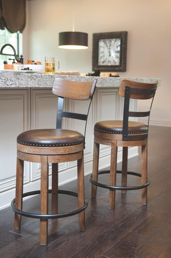 Signature Design by Ashley Valebeck Rustic Farmhouse 24.5” Counter Height Swivel Bar Stool, Brown