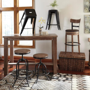 Signature Design by Ashley Valebeck Rustic Farmhouse 24.5” Counter Height Swivel Bar Stool, Brown