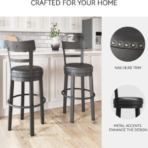 Signature Design by Ashley Valebeck Rustic Farmhouse 24.5” Counter Height Swivel Bar Stool, Brown