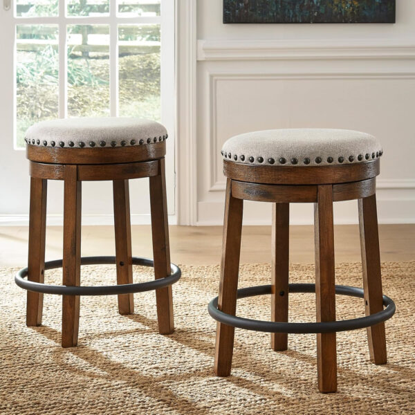 Signature Design by Ashley Valebeck Rustic Farmhouse 24.5” Counter Height Swivel Bar Stool, Brown