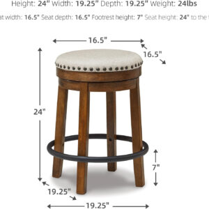 Signature Design by Ashley Valebeck Rustic Farmhouse 24.5” Counter Height Swivel Bar Stool, Brown
