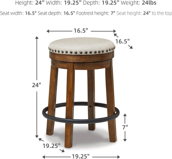 Signature Design by Ashley Valebeck Rustic Farmhouse 24.5” Counter Height Swivel Bar Stool, Brown