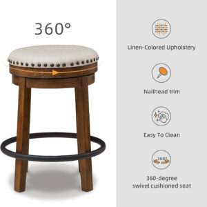 Signature Design by Ashley Valebeck Rustic Farmhouse 24.5” Counter Height Swivel Bar Stool, Brown
