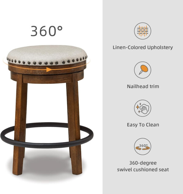 Signature Design by Ashley Valebeck Rustic Farmhouse 24.5” Counter Height Swivel Bar Stool, Brown