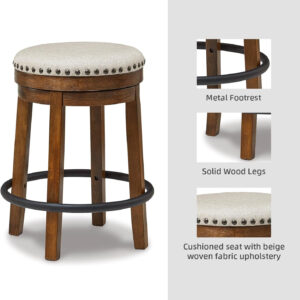 Signature Design by Ashley Valebeck Rustic Farmhouse 24.5” Counter Height Swivel Bar Stool, Brown