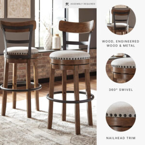 Signature Design by Ashley Valebeck Rustic Farmhouse 24.5” Counter Height Swivel Bar Stool, Brown