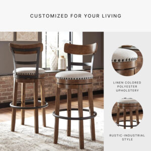 Signature Design by Ashley Valebeck Rustic Farmhouse 24.5” Counter Height Swivel Bar Stool, Brown