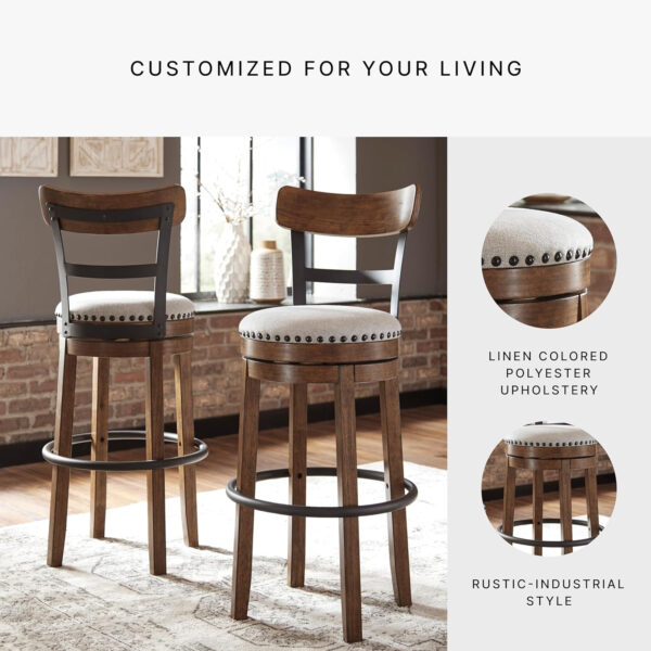 Signature Design by Ashley Valebeck Rustic Farmhouse 24.5” Counter Height Swivel Bar Stool, Brown