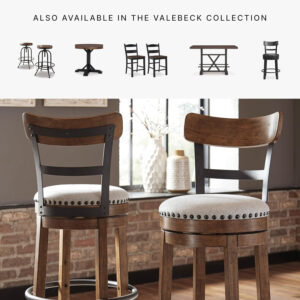 Signature Design by Ashley Valebeck Rustic Farmhouse 24.5” Counter Height Swivel Bar Stool, Brown
