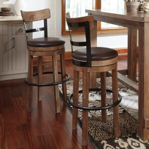 Signature Design by Ashley Valebeck Rustic Farmhouse 24.5” Counter Height Swivel Bar Stool, Brown