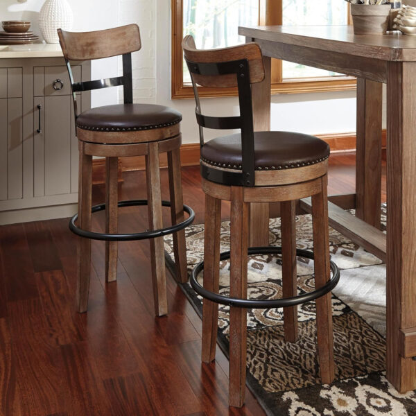 Signature Design by Ashley Valebeck Rustic Farmhouse 24.5” Counter Height Swivel Bar Stool, Brown