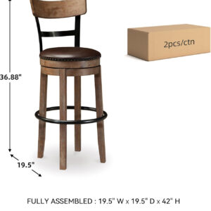 Signature Design by Ashley Valebeck Rustic Farmhouse 24.5” Counter Height Swivel Bar Stool, Brown