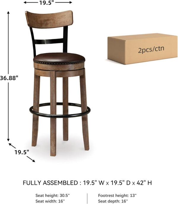 Signature Design by Ashley Valebeck Rustic Farmhouse 24.5” Counter Height Swivel Bar Stool, Brown