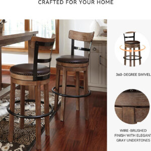 Signature Design by Ashley Valebeck Rustic Farmhouse 24.5” Counter Height Swivel Bar Stool, Brown