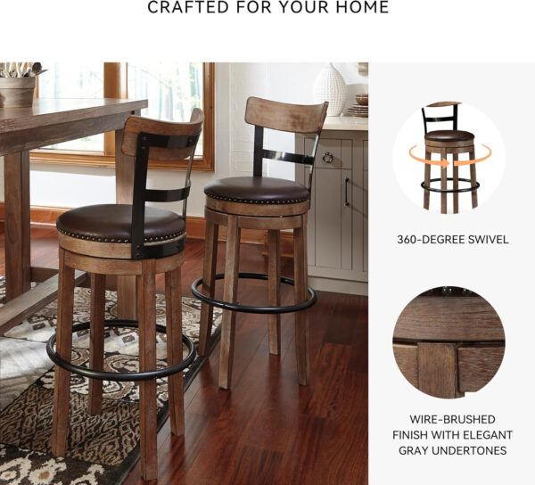 Signature Design by Ashley Valebeck Rustic Farmhouse 24.5” Counter Height Swivel Bar Stool, Brown