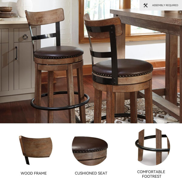 Signature Design by Ashley Valebeck Rustic Farmhouse 24.5” Counter Height Swivel Bar Stool, Brown
