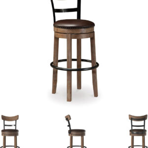 Signature Design by Ashley Valebeck Rustic Farmhouse 24.5” Counter Height Swivel Bar Stool, Brown