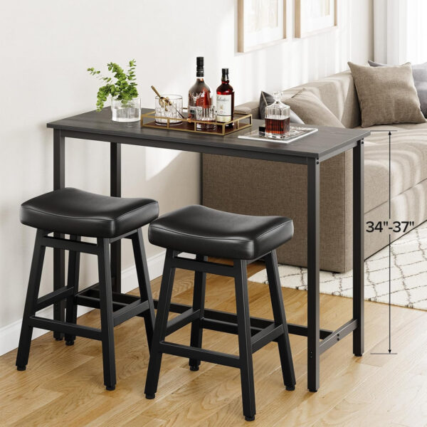 Counter Height Bar Stools Set of 2, 24 Inch Barstools for Kitchen Counter, Kitchen Stools with Bonded Leather Saddle Seats & Heavy Duty Metal Legs, Easy Assembly, All Black