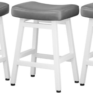 Counter Height Bar Stools Set of 2, 24 Inch Barstools for Kitchen Counter, Kitchen Stools with Bonded Leather Saddle Seats & Heavy Duty Metal Legs, Easy Assembly, All Black