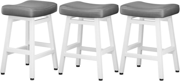 Counter Height Bar Stools Set of 2, 24 Inch Barstools for Kitchen Counter, Kitchen Stools with Bonded Leather Saddle Seats & Heavy Duty Metal Legs, Easy Assembly, All Black