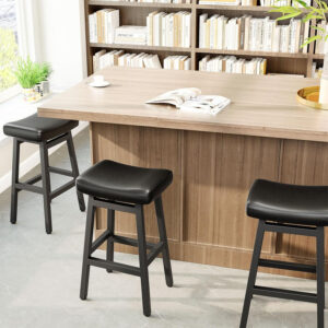 Counter Height Bar Stools Set of 2, 24 Inch Barstools for Kitchen Counter, Kitchen Stools with Bonded Leather Saddle Seats & Heavy Duty Metal Legs, Easy Assembly, All Black