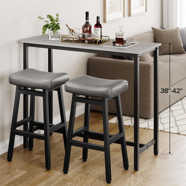 Counter Height Bar Stools Set of 2, 24 Inch Barstools for Kitchen Counter, Kitchen Stools with Bonded Leather Saddle Seats & Heavy Duty Metal Legs, Easy Assembly, All Black