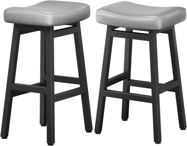 Counter Height Bar Stools Set of 2, 24 Inch Barstools for Kitchen Counter, Kitchen Stools with Bonded Leather Saddle Seats & Heavy Duty Metal Legs, Easy Assembly, All Black