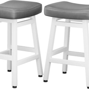 Counter Height Bar Stools Set of 2, 24 Inch Barstools for Kitchen Counter, Kitchen Stools with Bonded Leather Saddle Seats & Heavy Duty Metal Legs, Easy Assembly, All Black