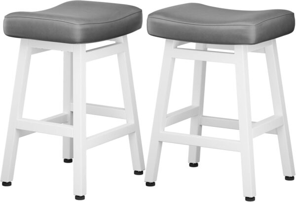 Counter Height Bar Stools Set of 2, 24 Inch Barstools for Kitchen Counter, Kitchen Stools with Bonded Leather Saddle Seats & Heavy Duty Metal Legs, Easy Assembly, All Black