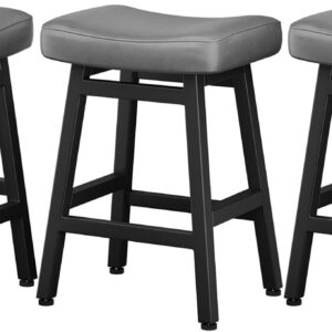 Counter Height Bar Stools Set of 2, 24 Inch Barstools for Kitchen Counter, Kitchen Stools with Bonded Leather Saddle Seats & Heavy Duty Metal Legs, Easy Assembly, All Black