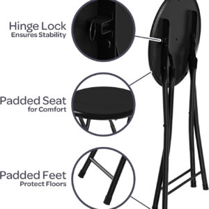 6887d715e506636e71b964397c00de1ef3a092ff2271f11acd317.jpg Folding Stool - Backless 18-Inch Stool with 225lb Capacity for Kitchen or Rec Room - Portable Indoor Counter Bar Stools by Lavish Home (Black)