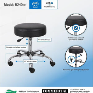 Boss Office Products Be Well Medical Spa Stool in Black