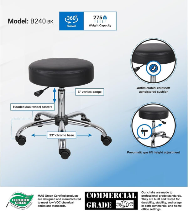 Boss Office Products Be Well Medical Spa Stool in Black