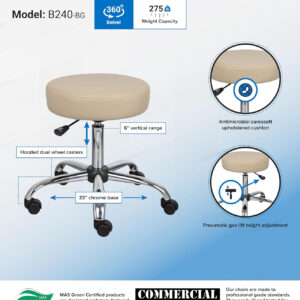 Boss Office Products Be Well Medical Spa Stool in Black