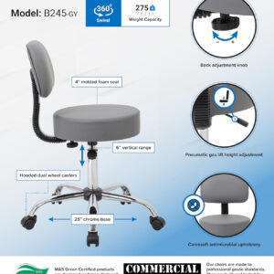 Boss Office Products Be Well Medical Spa Stool in Black