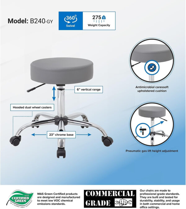 Boss Office Products Be Well Medical Spa Stool in Black