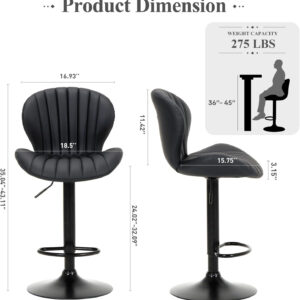 COLAMY Bar Stools Set of 2, Modern Swivel Bar Chairs, Adjustable Faux Leather Upholstered Barstools Counter Height with High Backrest for Bar, Kitchen Island, Dining Room, Black