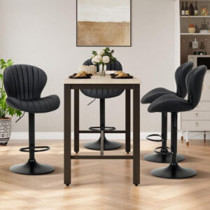COLAMY Bar Stools Set of 2, Modern Swivel Bar Chairs, Adjustable Faux Leather Upholstered Barstools Counter Height with High Backrest for Bar, Kitchen Island, Dining Room, Black