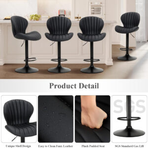 COLAMY Bar Stools Set of 2, Modern Swivel Bar Chairs, Adjustable Faux Leather Upholstered Barstools Counter Height with High Backrest for Bar, Kitchen Island, Dining Room, Black