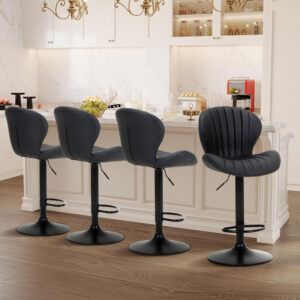 COLAMY Bar Stools Set of 2, Modern Swivel Bar Chairs, Adjustable Faux Leather Upholstered Barstools Counter Height with High Backrest for Bar, Kitchen Island, Dining Room, Black