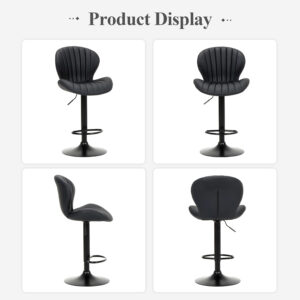 COLAMY Bar Stools Set of 2, Modern Swivel Bar Chairs, Adjustable Faux Leather Upholstered Barstools Counter Height with High Backrest for Bar, Kitchen Island, Dining Room, Black