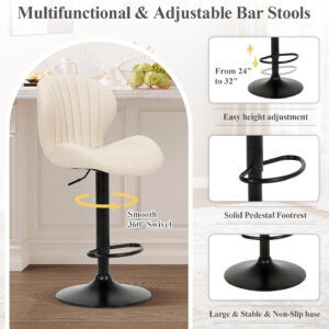 COLAMY Bar Stools Set of 2, Modern Swivel Bar Chairs, Adjustable Faux Leather Upholstered Barstools Counter Height with High Backrest for Bar, Kitchen Island, Dining Room, Black