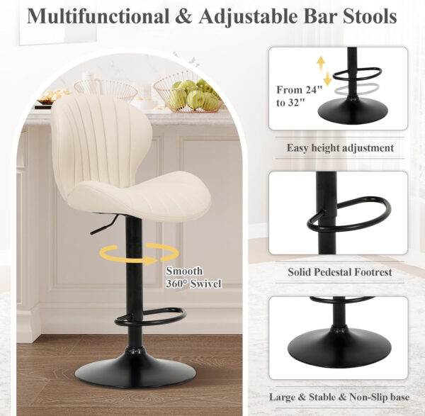 COLAMY Bar Stools Set of 2, Modern Swivel Bar Chairs, Adjustable Faux Leather Upholstered Barstools Counter Height with High Backrest for Bar, Kitchen Island, Dining Room, Black