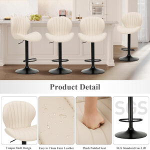 COLAMY Bar Stools Set of 2, Modern Swivel Bar Chairs, Adjustable Faux Leather Upholstered Barstools Counter Height with High Backrest for Bar, Kitchen Island, Dining Room, Black