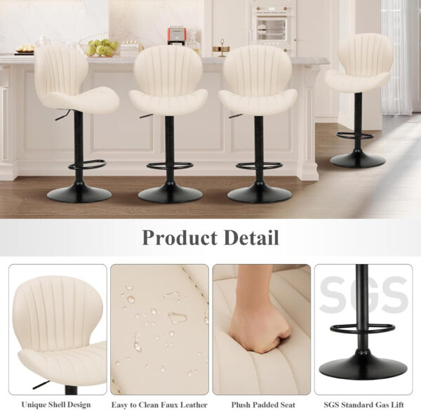 COLAMY Bar Stools Set of 2, Modern Swivel Bar Chairs, Adjustable Faux Leather Upholstered Barstools Counter Height with High Backrest for Bar, Kitchen Island, Dining Room, Black