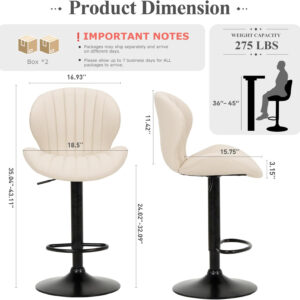 COLAMY Bar Stools Set of 2, Modern Swivel Bar Chairs, Adjustable Faux Leather Upholstered Barstools Counter Height with High Backrest for Bar, Kitchen Island, Dining Room, Black