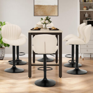 COLAMY Bar Stools Set of 2, Modern Swivel Bar Chairs, Adjustable Faux Leather Upholstered Barstools Counter Height with High Backrest for Bar, Kitchen Island, Dining Room, Black