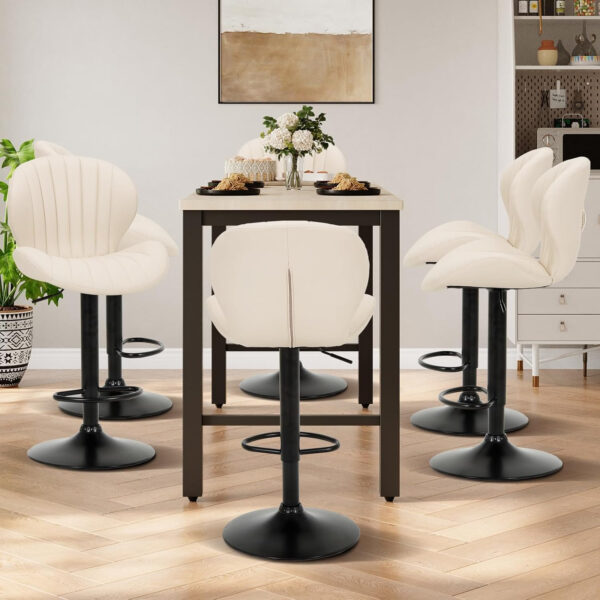 COLAMY Bar Stools Set of 2, Modern Swivel Bar Chairs, Adjustable Faux Leather Upholstered Barstools Counter Height with High Backrest for Bar, Kitchen Island, Dining Room, Black