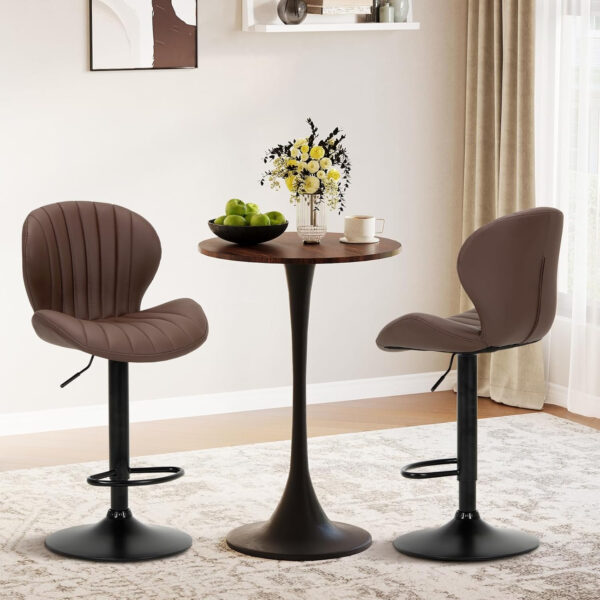 COLAMY Bar Stools Set of 2, Modern Swivel Bar Chairs, Adjustable Faux Leather Upholstered Barstools Counter Height with High Backrest for Bar, Kitchen Island, Dining Room, Black