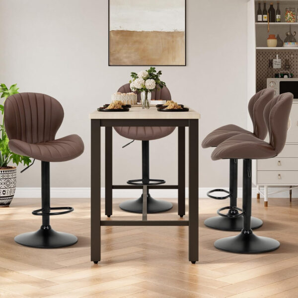 COLAMY Bar Stools Set of 2, Modern Swivel Bar Chairs, Adjustable Faux Leather Upholstered Barstools Counter Height with High Backrest for Bar, Kitchen Island, Dining Room, Black